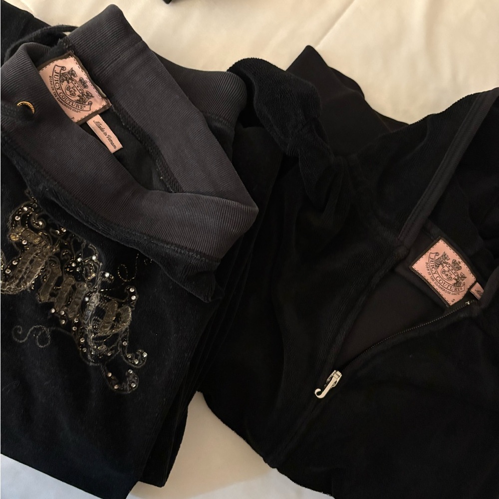 Juicy Couture Black Velour Tracksuit with Rhinestones